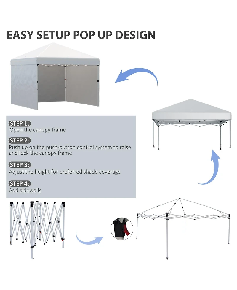 Outsunny 10' x Pop Up Canopy with 3 Sidewalls and Carry Bag,