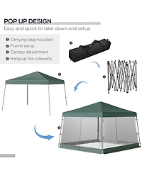 Outsunny 10' x 10' Pop Up Canopy with Screen Net Sidewalls, Green