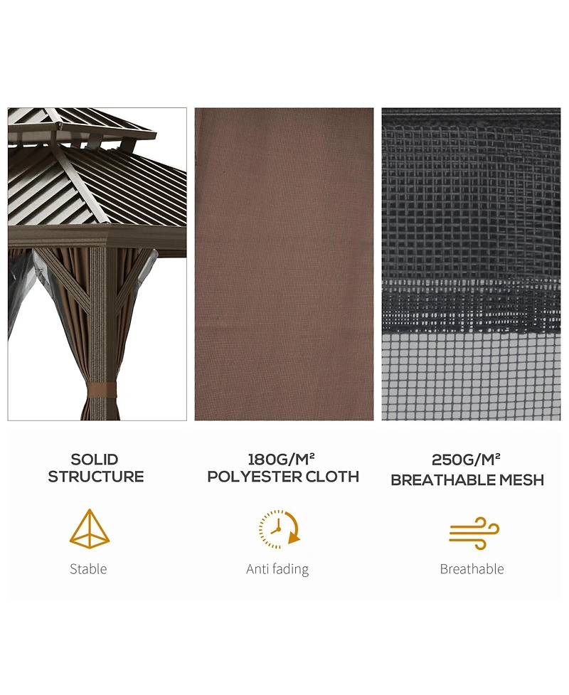 Outsunny 12 x 12 Hardtop Patio Gazebo, Netting Curtains,