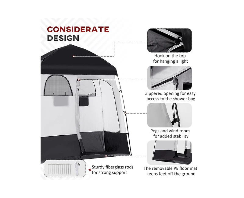 Outsunny Two Room Pop Up Shower Tent w/ Shower Bag, Floor & Carry Bag