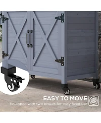 Outsunny Outdoor Potting Bench with Storage, Wheels, Natural Wood