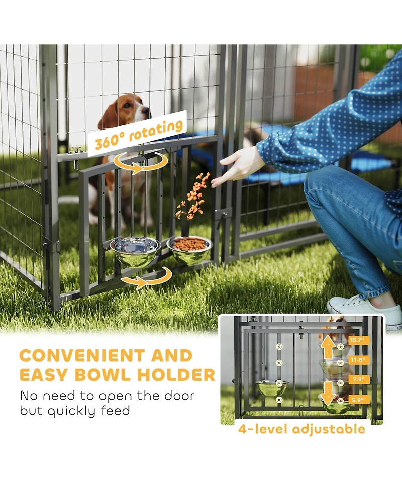 PawHut 5.9' x 4' x 6' Outdoor Dog Kennel with Rotating & Adjustable Bowls