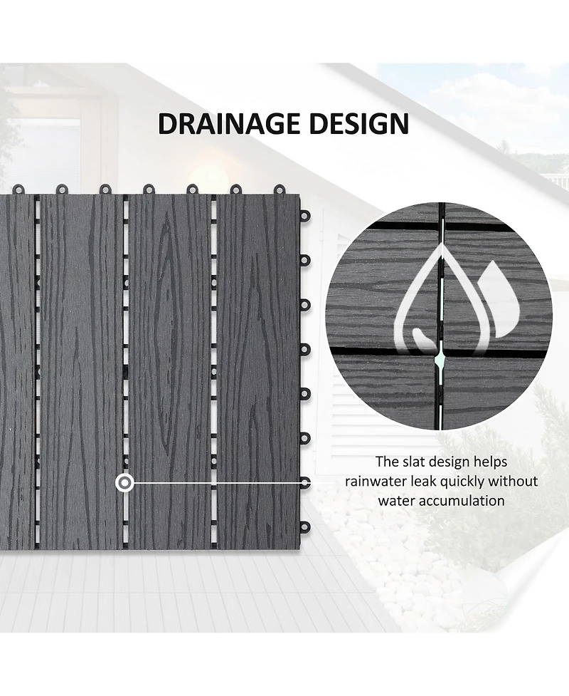 Outsunny 12" 11pc Wood-Plastic Composite Flooring Deck Interlocking Tiles