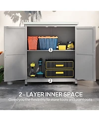 Outsunny Outdoor Storage Table, Wooden Tool Shed w/Shelves,