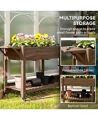Outsunny Raised Garden Bed, Wood Planter with Liner, Natural