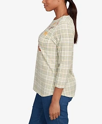 Ruby Rd. Petite Autumn Cat Houndstooth Top