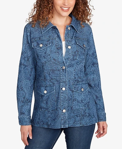 Ruby Rd. Petite Paisley Stretch Denim Utility Jacket
