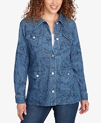 Ruby Rd. Petite Paisley Stretch Denim Utility Jacket