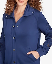 Ruby Rd. Petite Embroidered Floral Cutout Snap Jacket