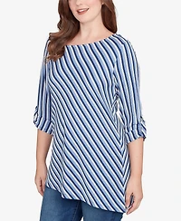 Ruby Rd. Petite Textured Stripe Roll Tab Sleeve Top