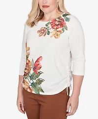 Alfred Dunner Petite Mount Laurel Asymmetric Floral Side Tie Top