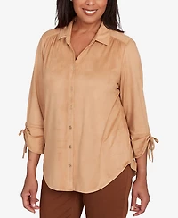 Alfred Dunner Petite Mount Laurel Button Front Faux Suede Top