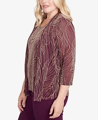 Alfred Dunner Petite Urban Legend Glitter Leaf Two One Top with Necklace
