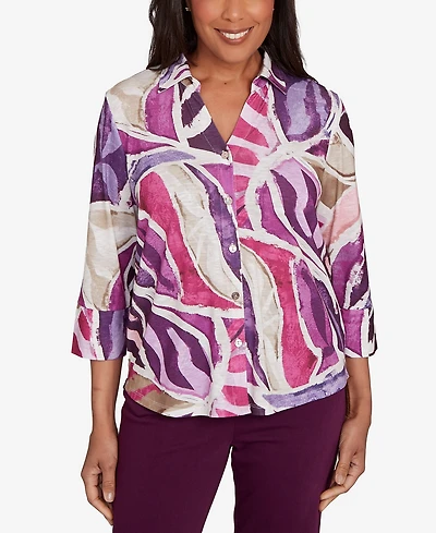 Alfred Dunner Petite Urban Legend Abstract Floral Button Front Top