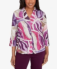 Alfred Dunner Petite Urban Legend Abstract Floral Button Front Top