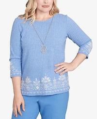 Alfred Dunner Petite Medallion Bordered Top with Necklace