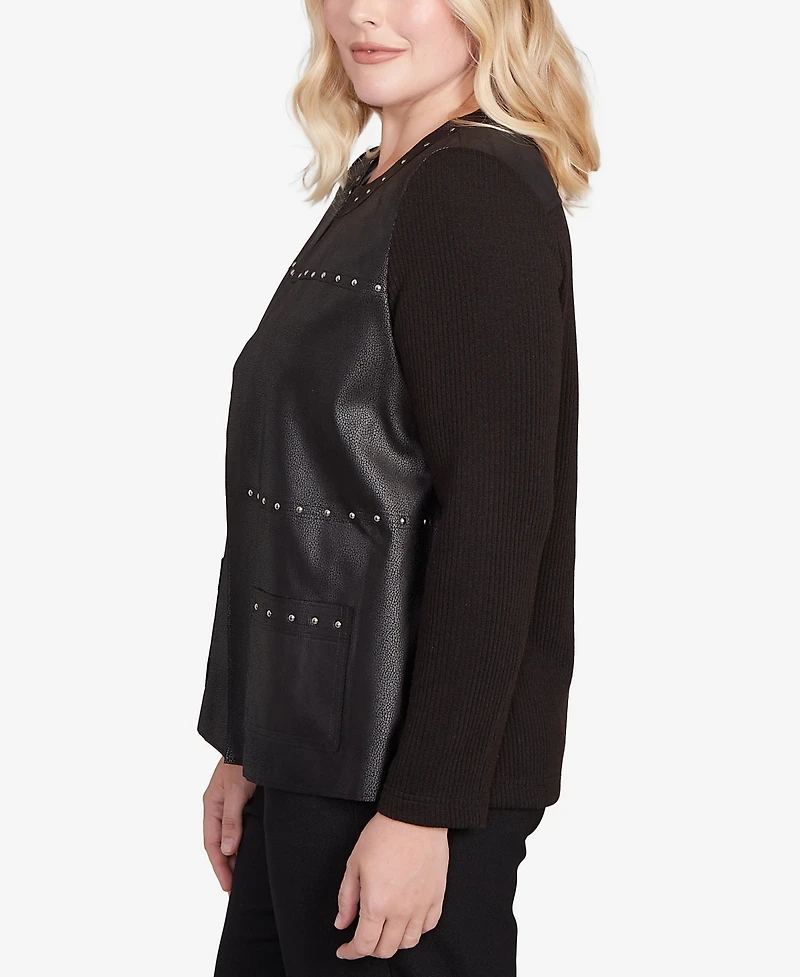 Alfred Dunner Petite Long Sleeve Faux Leather Jacket