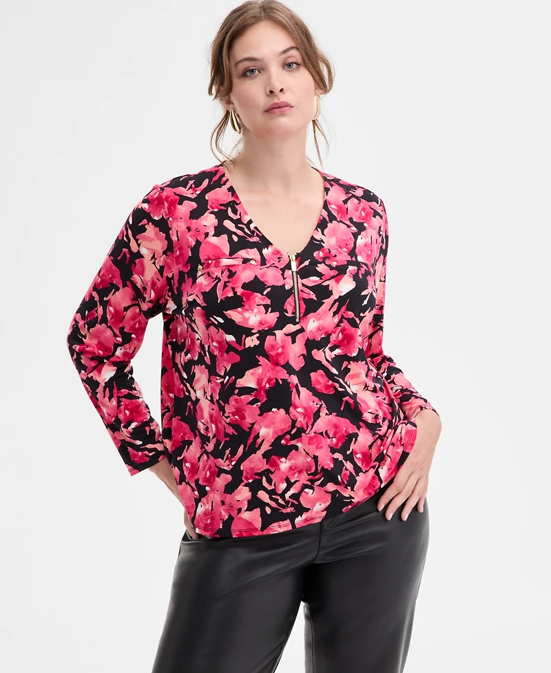 I.n.c. International Concepts Plus Zip-Front Long-Sleeve Top, Macy's Exclusive