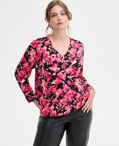 I.n.c. International Concepts Plus Zip-Front Long-Sleeve Top, Macy's Exclusive