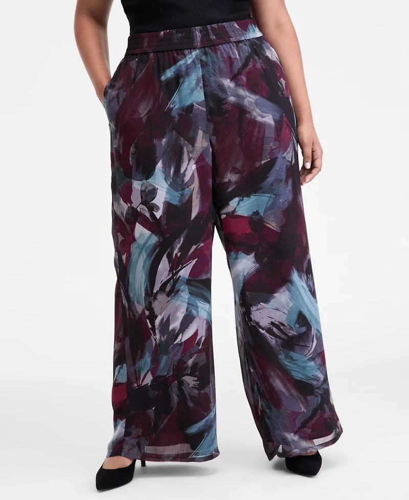 I.n.c. International Concepts Plus Printed Crinkle Chiffon Wide-Leg Pants, Macy's Exclusive