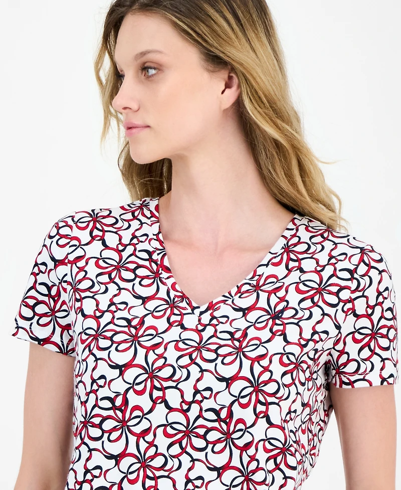 Nautica Jeans Women's Ribbon-Print V-Neck T-Shirt