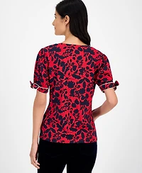 Tommy Hilfiger Women's Floral-Print Tie-Cuff T-Shirt