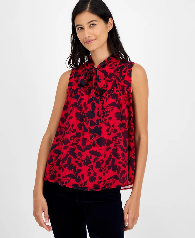 Tommy Hilfiger Women's Floral-Print Pleated Top
