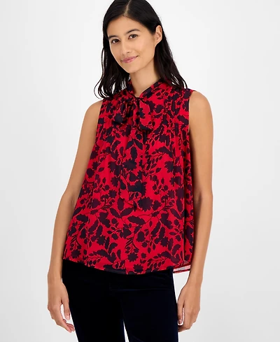 Tommy Hilfiger Women's Floral-Print Pleated Top