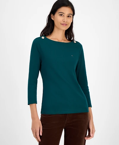 Tommy Hilfiger Women's Boat-Neck 3/4-Sleeve Top