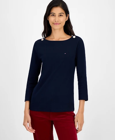 Tommy Hilfiger Women's Boat-Neck 3/4-Sleeve Top