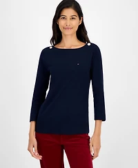 Tommy Hilfiger Women's Boat-Neck 3/4-Sleeve Top