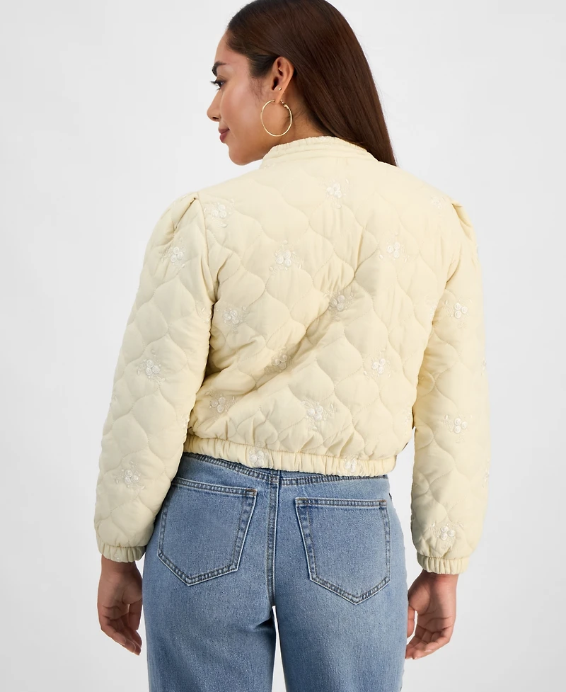 And Now This Petite Embroidered Quilted Puffer Jacket, Macy's Exclusive