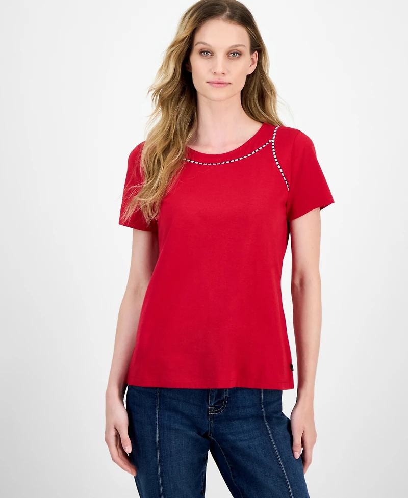 Nautica Jeans Women's Knit-Trim Top