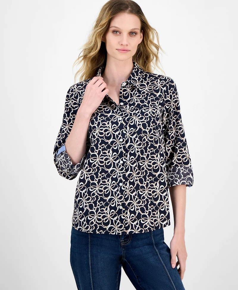 Nautica Jeans Women's Ribbon-Print Utility Shirt