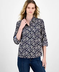 Nautica Jeans Women's Ribbon-Print Utility Shirt