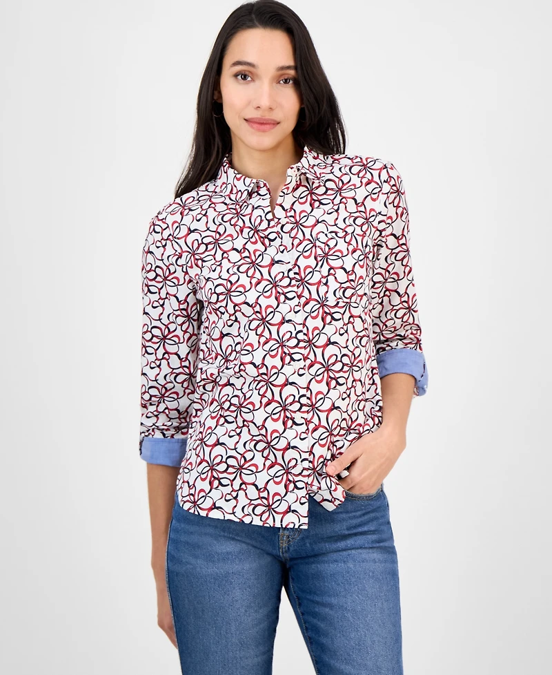 Nautica Jeans Women's Ribbon-Print Utility Shirt