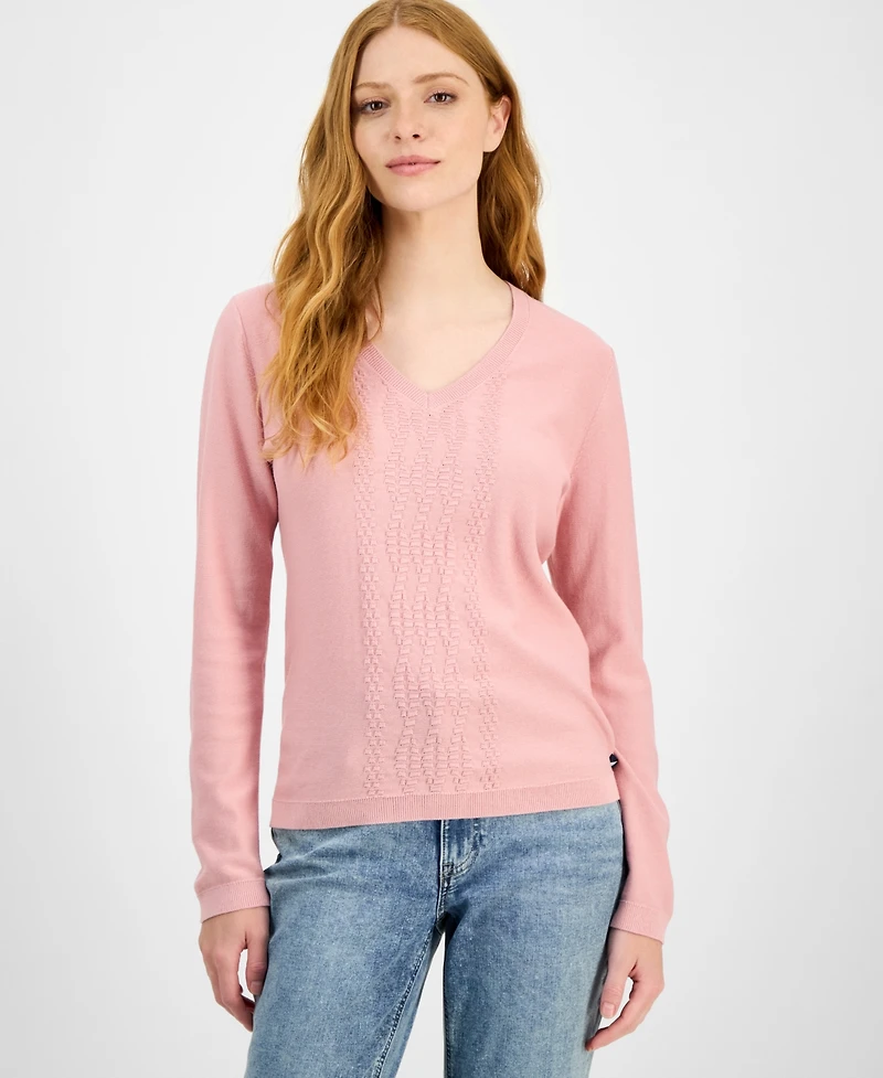 Nautica Jeans Women's Cotton V-Neck Textured Sweater