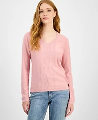 Nautica Jeans Women's Cotton V-Neck Textured Sweater