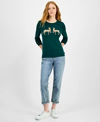 Nautica Jeans Women's Cotton Deer-Graphic Sweater