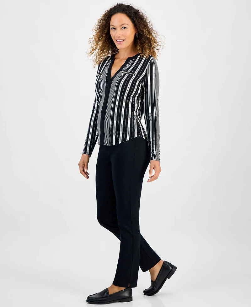 Jm Collection Petite Printed Long-Sleeve Faux-Pocket Top