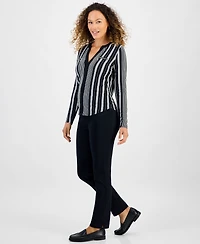 Jm Collection Petite Printed Long-Sleeve Faux-Pocket Top