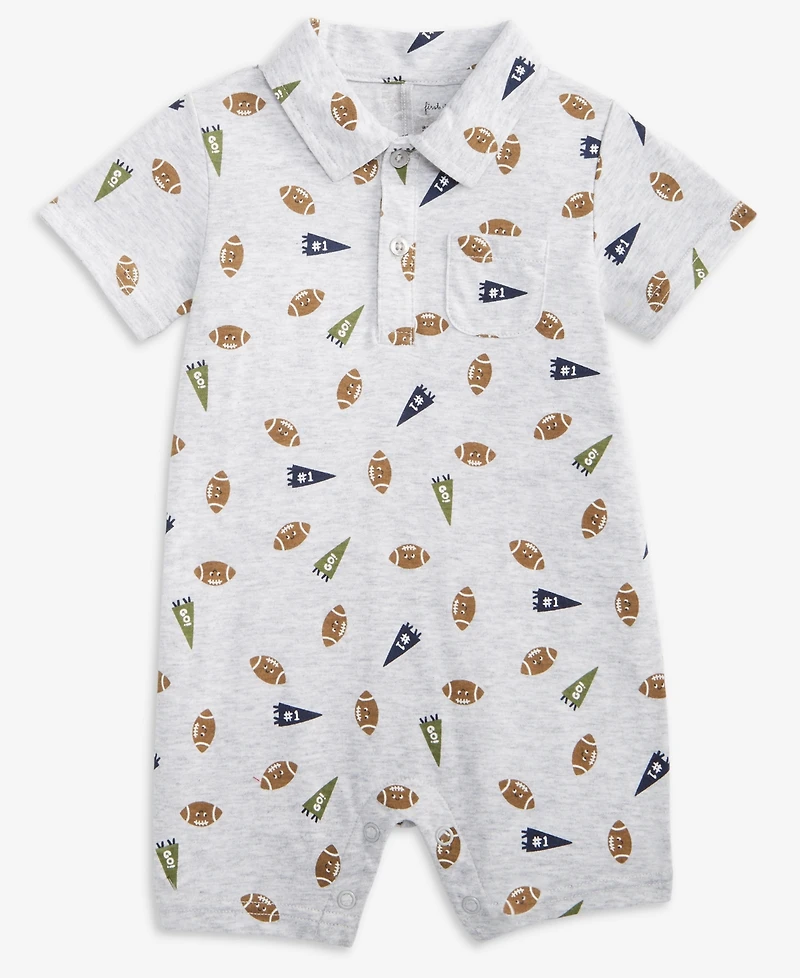 First Impressions Baby Boys Football-Print Collared Sunsuit, Macy's Exclusive