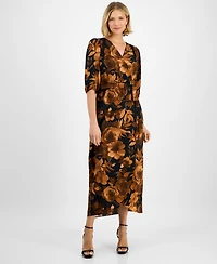 Connected Women's Faux-Wrap Long-Sleeve Maxi Dress