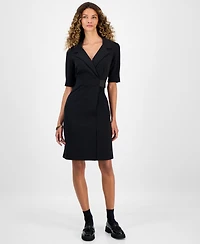 Connected Women's Collared Faux-Wrap Scuba Sheath Dress