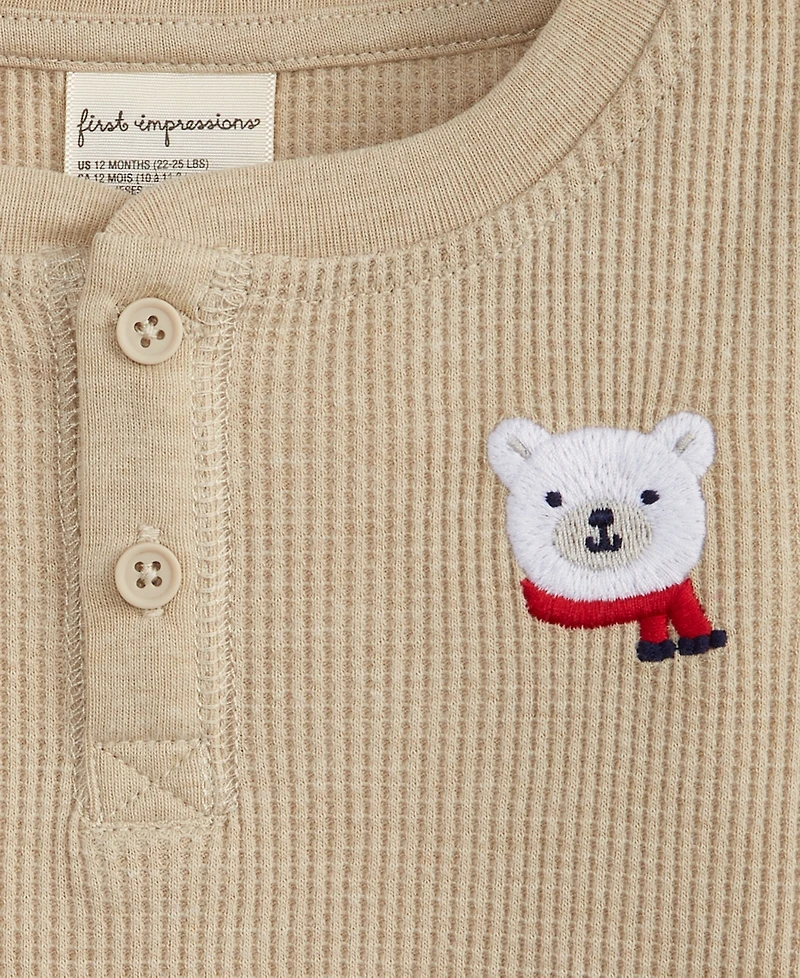 First Impressions Baby Boys Long-Sleeve Polar Bear Waffle Henley T-Shirt, Macy's Exclusive