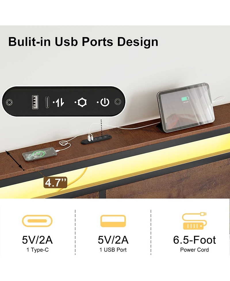 Hausource Modern Full Bed Frame with Led Headboard, 4 Storage Drawers, No Box Spring Needed