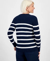 Style & Co Women's Striped Cable-Knit Button-Shoulder Sweater, Created for Macy's