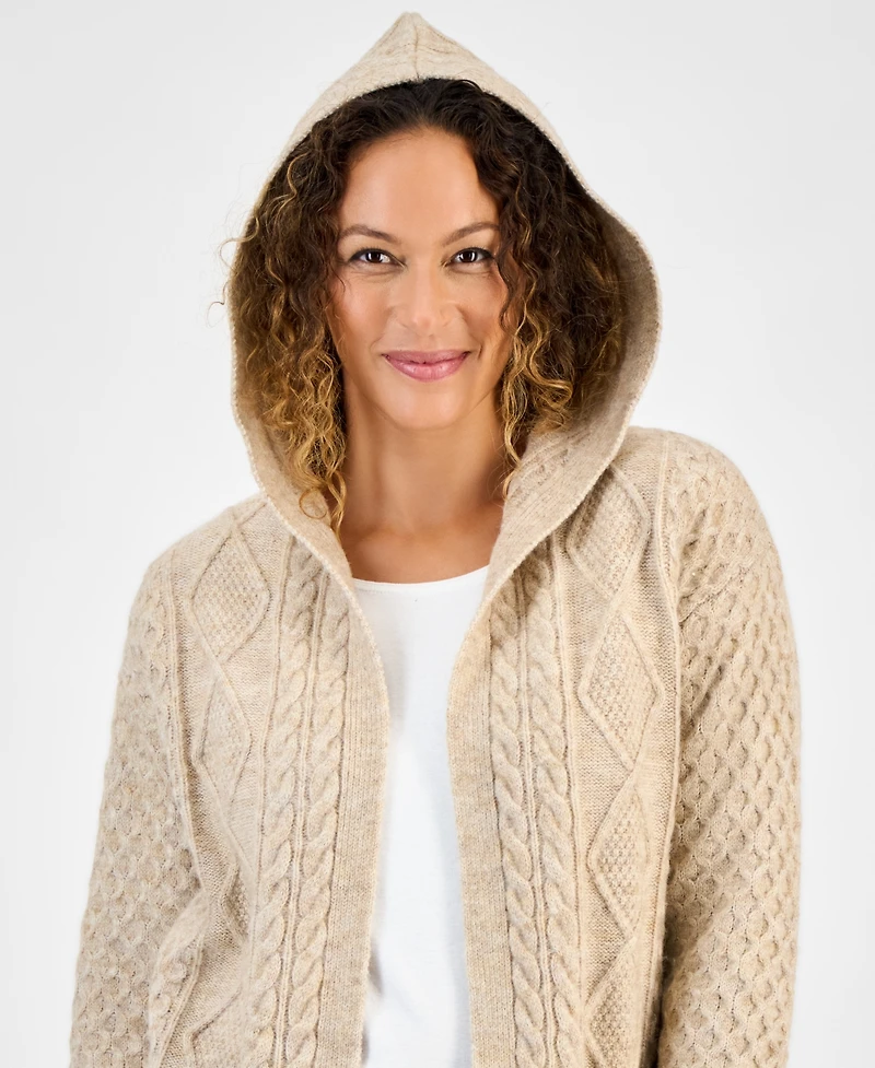 Style & Co Petite Chunky Cable-Knit Hooded Cardigan, Macy's Exclusive