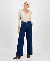 Style & Co Petite High-Rise Wide-Leg Jeans, Macy's Exclusive