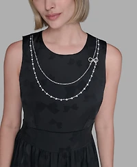 Karl Lagerfeld Paris Women's Embellished Jacquard Fit and Flare Dress